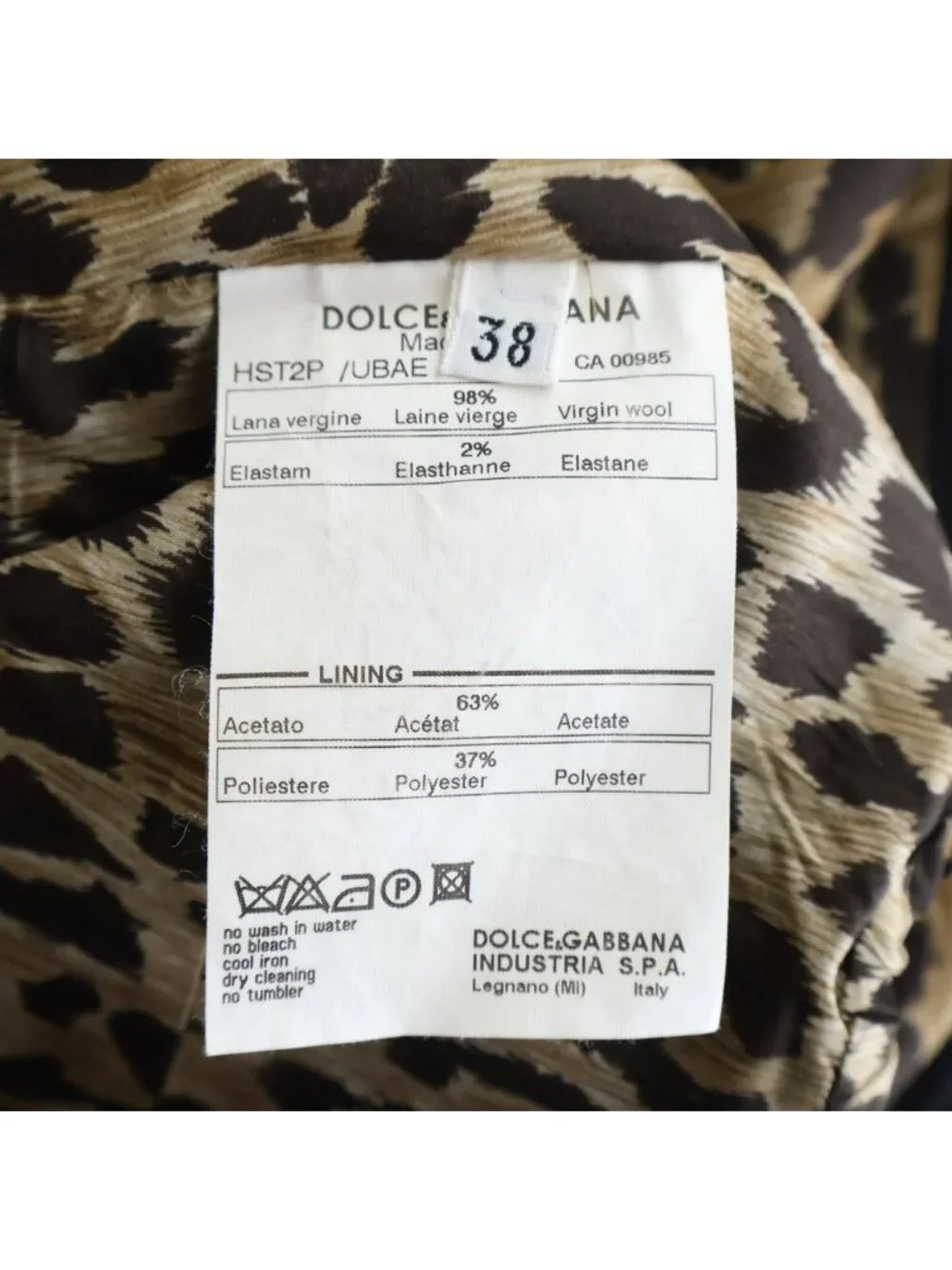 Dolce & Gabbana Set Suit Wool Leopard Tailored Jacket Trousers Pants 38 Black